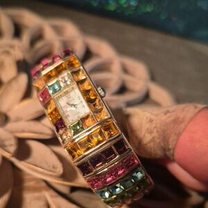 Multicolor Crystal Bracelet Watch. This Is A GENEVA cuff Watch